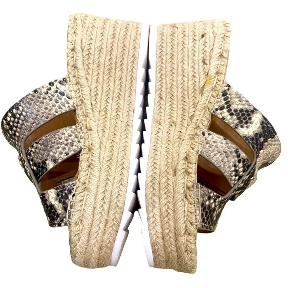 Marc Fisher Robynn leather python print espadrilles platform wedge sandal sz 8